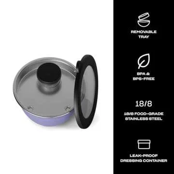 S'well Stainless Steel Salad Bowl Kit 64oz, Hillside Lavender, Comes with 2oz Mini Canister and Removable Tray for Organization, Leakproof, Easy to Clean, Dishwasher Safe