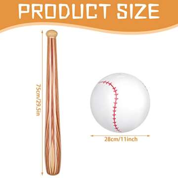 Lewtemi 3 Pcs Set of Baseball Beach Ball Baseball Bat Inflates, Including Beach Ball Baseball and 2 Inflatable Baseball Bat, Kids Baseball Party Favors for Pool Beach (Wood Color)