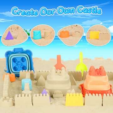 HUGCATY Beach Toys, Collapsible Sand Toys - 9pcs Sand Castle Building Kit: Foldable Sand Buckets, Sh...