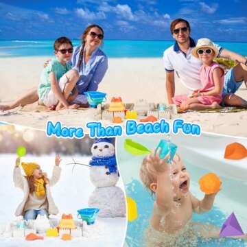HUGCATY Beach Toys, Collapsible Sand Toys - 9pcs Sand Castle Building Kit: Foldable Sand Buckets, Shovels, Castle Molds & Packable Mesh Bag - Sandbox Toys for Toddlers, Kids Ages 3-12, Beach Travel