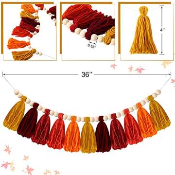 Canlierr Wood Beads Garland 36 Inches Wooden Beads for Boho Home with Tassels Fall Decor for Rustic ...