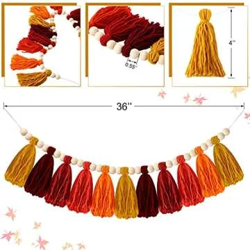 Canlierr Wood Beads Garland 36 Inches Wooden Beads for Boho Home with Tassels Fall Decor for Rustic ...