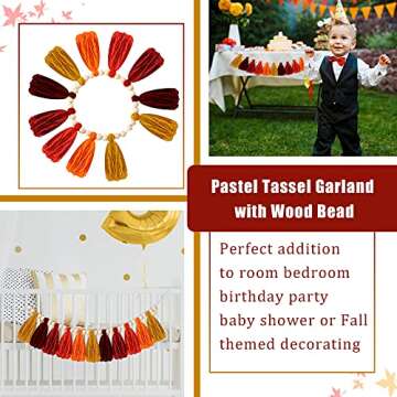 Canlierr Wood Beads Garland 36 Inches Wooden Beads for Boho Home with Tassels Fall Decor for Rustic Country Decor for Table Wall Shelf Tray Vase Living Room Bedroom