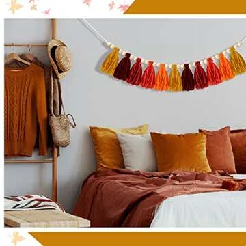 Canlierr Wood Beads Garland 36 Inches Wooden Beads for Boho Home with Tassels Fall Decor for Rustic Country Decor for Table Wall Shelf Tray Vase Living Room Bedroom