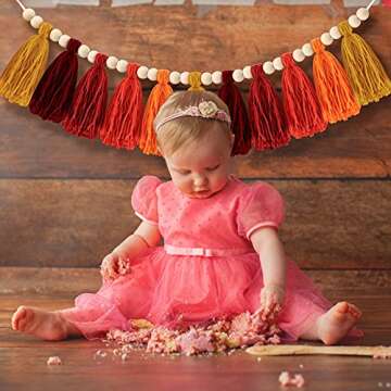 Canlierr Wood Beads Garland 36 Inches Wooden Beads for Boho Home with Tassels Fall Decor for Rustic Country Decor for Table Wall Shelf Tray Vase Living Room Bedroom