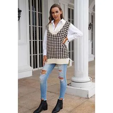 Kisscynest Women's Oversized V Neck Sleeveless Knitted Sweater Vest for Chic Style