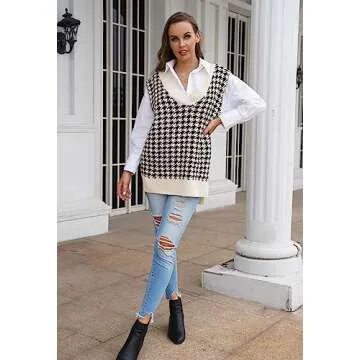 Kisscynest Women's Oversized V Neck Knitted Sweater Vest