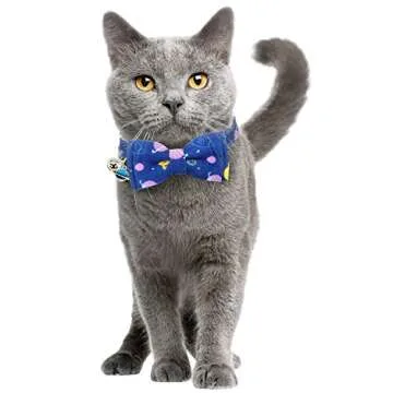 KUDES Cat Collar Breakaway with Cute Bow Tie and Bell Charms, 2 Pack/Set Adjustable Safety Buckle Printed Pet Collars for Kitty Puppies and Other Small Animals (Dinosaur & Space)