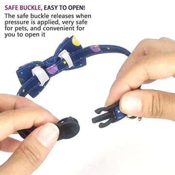 KUDES Cat Collar Breakaway with Cute Bow Tie and Bell Charms, 2 Pack/Set Adjustable Safety Buckle Printed Pet Collars for Kitty Puppies and Other Small Animals (Dinosaur & Space)