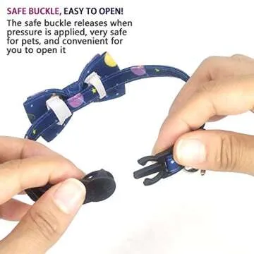 KUDES Cat Collar Breakaway with Cute Bow Tie and Bell Charms, 2 Pack/Set Adjustable Safety Buckle Printed Pet Collars for Kitty Puppies and Other Small Animals (Dinosaur & Space)