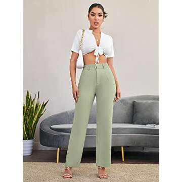 SweatyRocks Women's Elegant High Waist Solid Long Pants Office Trousers Mint Green M