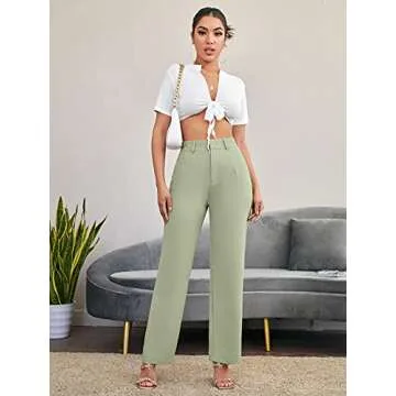 SweatyRocks Women's Elegant High Waist Solid Long Pants Office Trousers Mint Green M