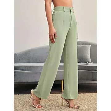 SweatyRocks Women's Elegant High Waist Solid Long Pants Office Trousers Mint Green M