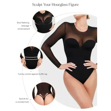 Popilush Sheer Mesh Shapewear Bodysuit for Women
