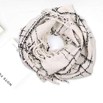 Chalier Womens Winter Plaid Infinity Scarf Warm Tassel Circle Loop Scarves & Knit Fall Scarfs for Women(02 Beige)