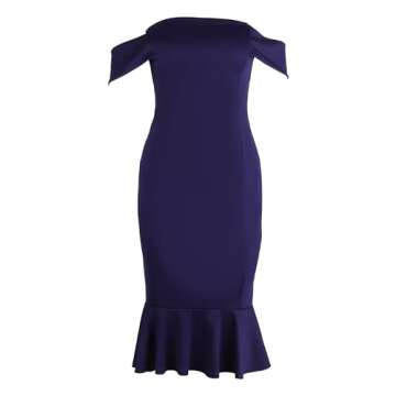 VICIALL Off Shoulder Bodycon Midi Dress Elegant Ruffle Hem Mermaid Dress Cocktail Party Formal Dresses Sexy Dress Blue