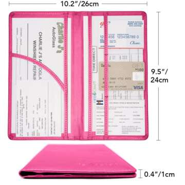 Lifecraft Insurance Registration Document Holder for Glove Box Compartment Organizer Auto Drivers License, ID and Cards - Premium PU Leather Vehicle Magnetic Information Cover Wallet (Hot Pink)