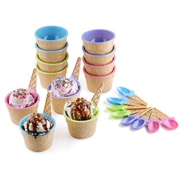 Greenco Ice Cream Bowls & Spoons - Fun, Colorful Party Set