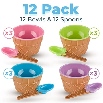 Greenco Ice Cream Bowls & Spoons - Fun, Colorful Party Set
