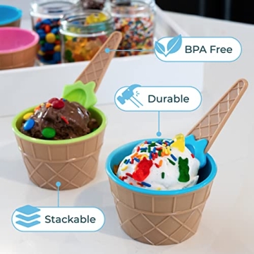 Greenco Ice Cream Bowls & Spoons - Fun, Colorful Party Set