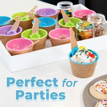 Greenco Ice Cream Bowls & Spoons - Fun, Colorful Party Set