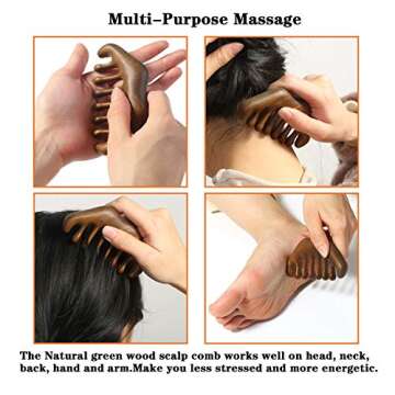 Wooden Wide Tooth Comb - Natural Scalp Massager for Hair and Meridian Relaxation. Brown