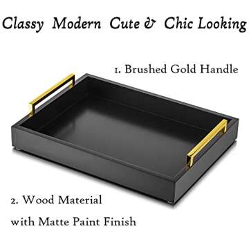 Hanobe Black Decorative Trays for Coffee Table MDF Large Ottoman Tray for Living Room Bathroom Coffee Bar Decor Modern Tray with Gold Handles (Black, 3)
