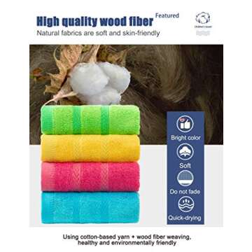 MEMRUI Multicolor Fingertip Towels for Bathroom - Kid's Face Towels, 10 x 18 Inches, 4 Pcs in 4 Colors