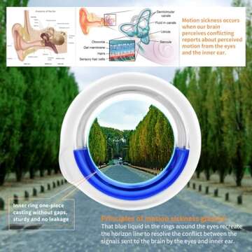 Hion Motion Sickness Glasses,Relieve Carsickness Airsickness Seasickness Glasses,Ultra-Light Portable Nausea Vertigo Glasses, No Lens Liquid Glasses for Adults or Kids(Pattern-Box)