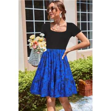Newshows Womens 2025 Summer Dress Short Sleeve Square Neck Dresses Casual Beach Vacation A-Line Ruff...