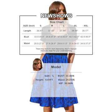 Newshows Womens 2025 Summer Dress Short Sleeve Square Neck Dresses Casual Beach Vacation A-Line Ruffle Sundress with Pockets(Royal Floral Black,L)