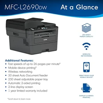 Brother MFC-L2690DW Fast All-in-One Monochrome Laser Printer