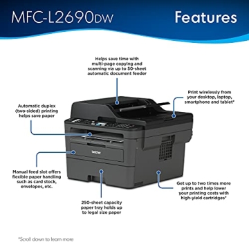 Brother MFC-L2690DW Fast All-in-One Monochrome Laser Printer