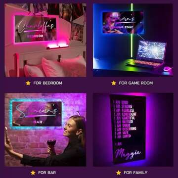 TIRXUIND Personalized LED Name Mirror with Light 12 Color Remote Control Personalized Dresser Lighting Bedroom Living Room Decor Personalized Gift (Horizontal (installation tools included))