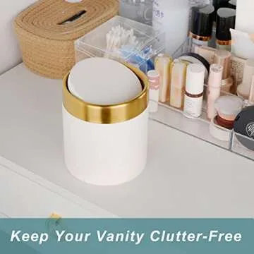 JILLICK Mini Trash Can with Lid, Tiny Desk Trash Can, 1.5 Liter / 0.4 Gallon Small Metal Garbage Can for Countertop Coffee Bar, White