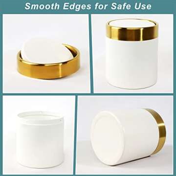 JILLICK Mini Trash Can with Lid, Tiny Desk Trash Can, 1.5 Liter / 0.4 Gallon Small Metal Garbage Can for Countertop Coffee Bar, White