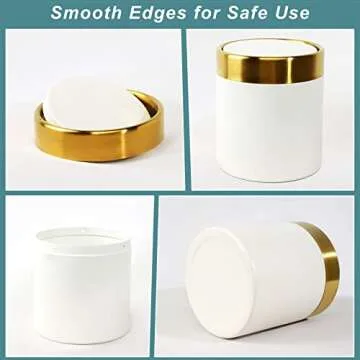 JILLICK Mini Trash Can with Lid, Tiny Desk Trash Can, 1.5 Liter / 0.4 Gallon Small Metal Garbage Can for Countertop Coffee Bar, White