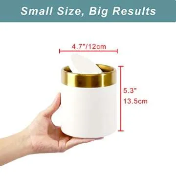 JILLICK Mini Trash Can with Lid, Tiny Desk Trash Can, 1.5 Liter / 0.4 Gallon Small Metal Garbage Can for Countertop Coffee Bar, White