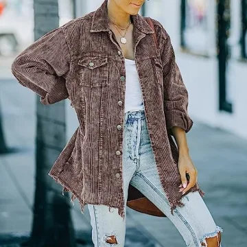 Hixiaohe Women's Retro Oversized Corduroy Shacket