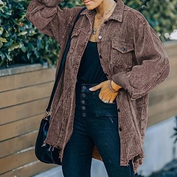Hixiaohe Women's Retro Oversized Corduroy Shacket