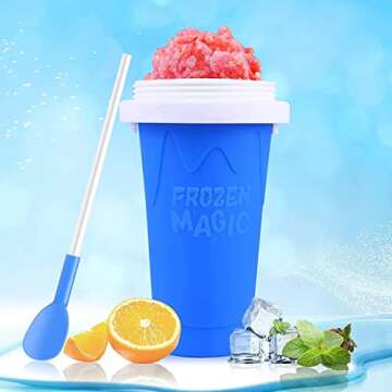 DASZERX® Slushie Maker Cup - Quick Frozen Magic Slushy Maker Cup, DIY Homemade Squeeze Icy Cup, Portable Smoothie Slushie Cup with Spoon and Straw for Juices, Milk and Slushies Maker (Blue)