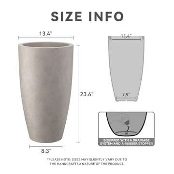 Kante 23.6" H Weathered Concrete Finish Concrete Tall Planters Large Outdoor Indoor Decorative Plant...