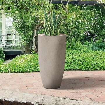 Kante 23.6" H Weathered Concrete Finish Concrete Tall Planters Large Outdoor Indoor Decorative Plant Pots with Drainage Hole and Rubber Plug, Modern Tapered Style for Home and Garden