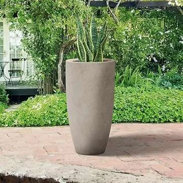 Kante 23.6" H Weathered Concrete Finish Concrete Tall Planters Large Outdoor Indoor Decorative Plant Pots with Drainage Hole and Rubber Plug, Modern Tapered Style for Home and Garden