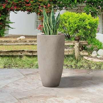 Kante 23.6" H Weathered Concrete Finish Concrete Tall Planters Large Outdoor Indoor Decorative Plant Pots with Drainage Hole and Rubber Plug, Modern Tapered Style for Home and Garden
