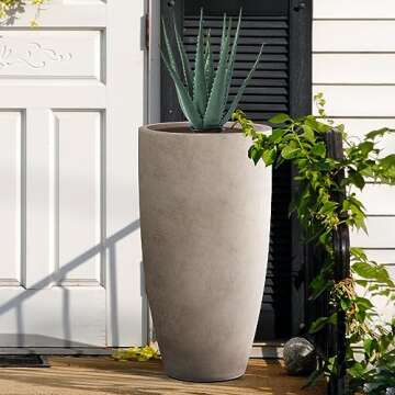 Kante 23.6" H Weathered Concrete Finish Concrete Tall Planters Large Outdoor Indoor Decorative Plant Pots with Drainage Hole and Rubber Plug, Modern Tapered Style for Home and Garden