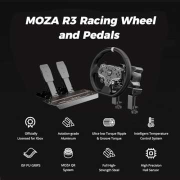MOZA R3 Steering Wheel and Pedals Bundle for Xbox(official Licensed) & PC: 3.9Nm Direct Drive WheelBase, 11-inch Racing Wheel, Pedals and Desk Clamp All-in-One Gaming Racing Simulator