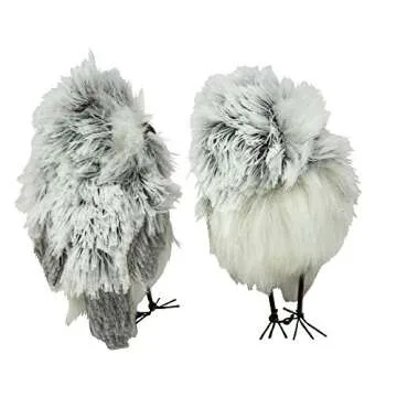 Kurt Adler 5-Inch Furry Gray Owl Set of 2