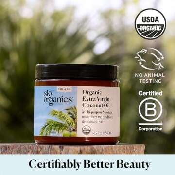 Sky Organics Organic Extra Virgin Coconut Oil for Hair & Skin, 100% Pure & Cold Pressed USDA Certified Organic to Moisturize, Soften & Nourish, 16.9 fl. Oz
