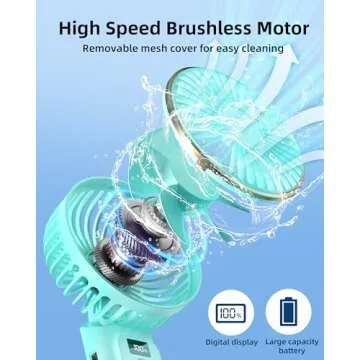 TUNISE Portable Handheld Fan, Portable Fan Rechargeable, 4000mAh, 180° Adjustable, 6 Speed Wind, Display Electricity in Real Time, USB Rechargeable Foldable Fan, Quiet Personal Fan with Power Bank